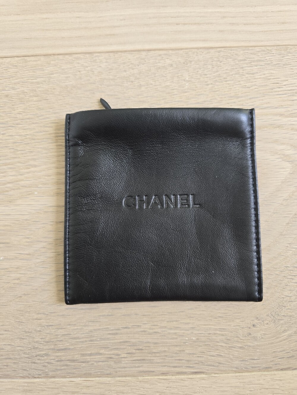 CHANEL Black Embossed Leather Coin Pouch